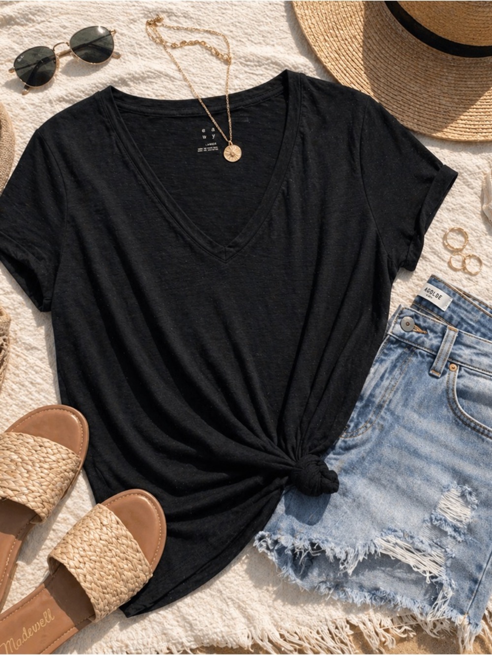 Black V-Neck Short Sleeve Tee